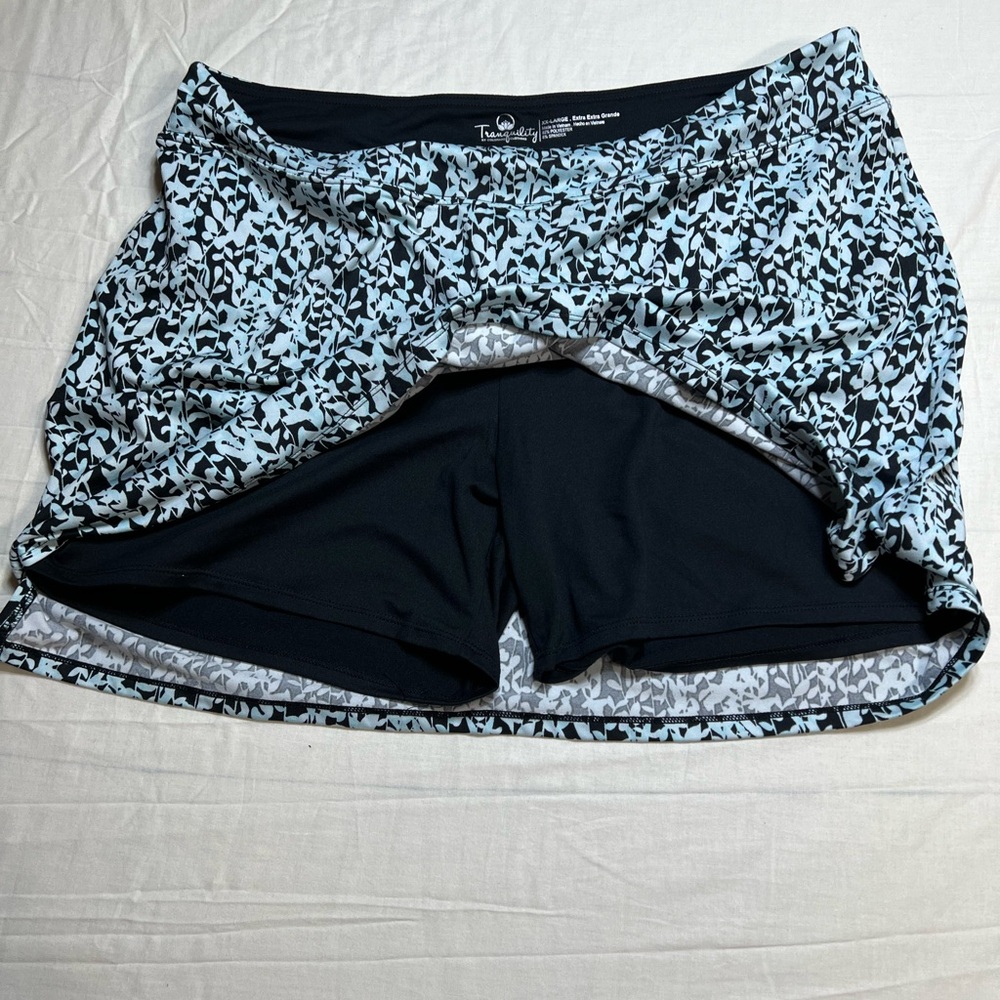 Tranquility Skort Skirt Size 2XL Tapestry Black  mint Blue Leafy pull on Stretch - Picture 2 of 8